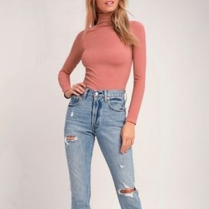 FREE PEOPLE ~ LIKE I DO Backless Turtleneck Top Copper SX/S